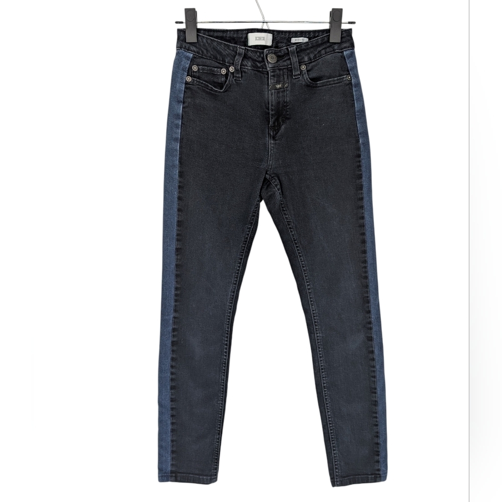 Closed Denim Lizzy Skinny Jeans 25 Two Tone Side Stripe Black Blue